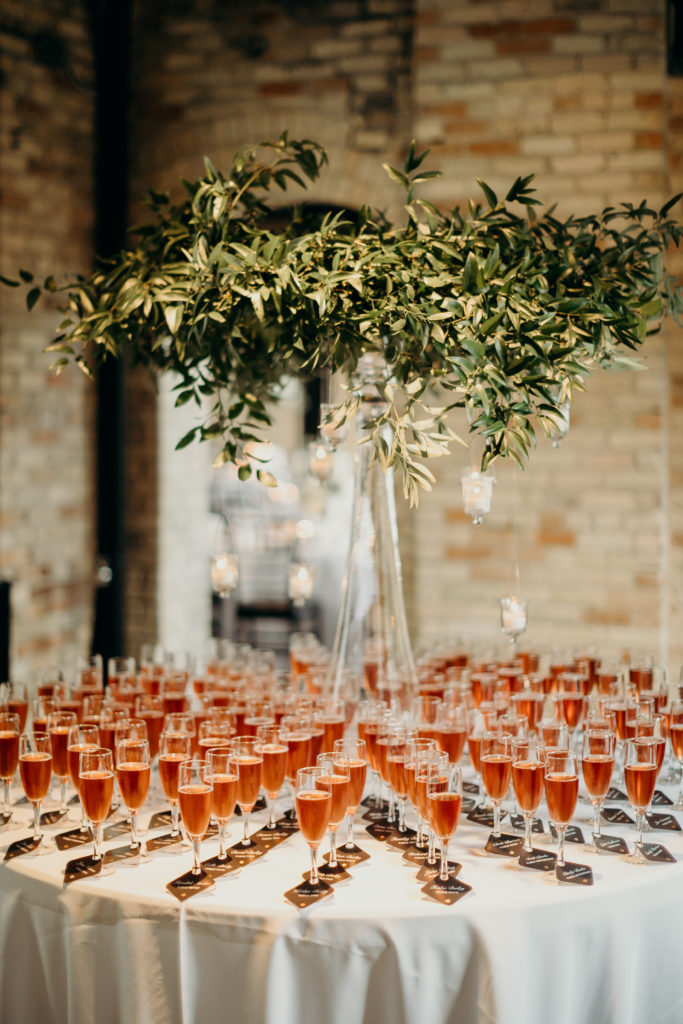 Champagne glass escort card table