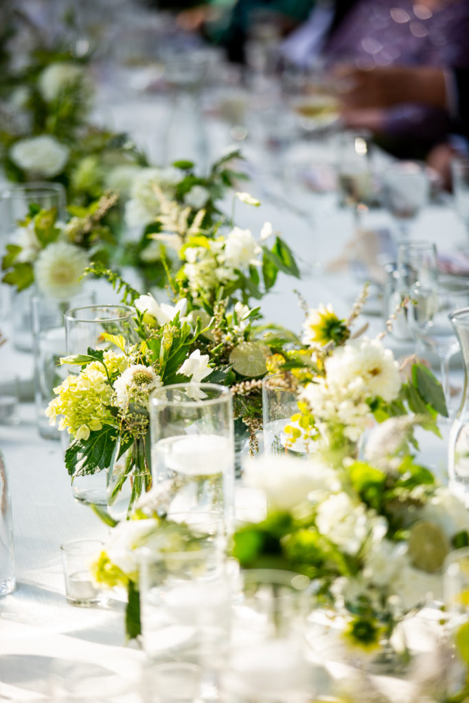 Lime green floral at reception